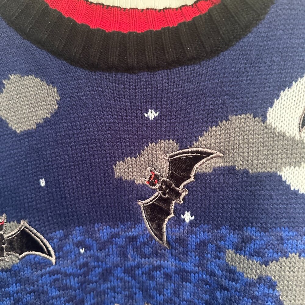 Halloween Bat Goth Graveyard Hipster Gothic Dark Sweater Size Small - Picture 4 of 7